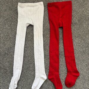 Little Stocking Company red and white cable knit tights